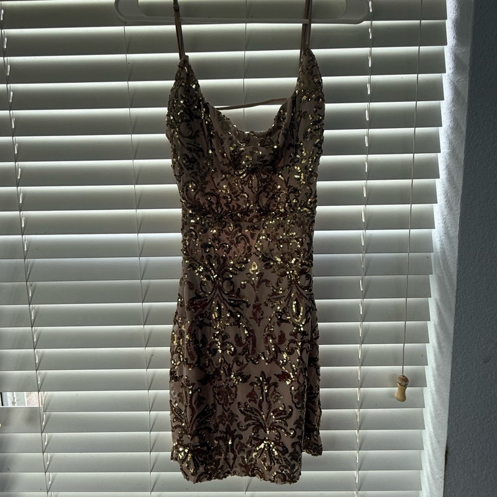 Sequin Embellished Dress - Gold and Brown